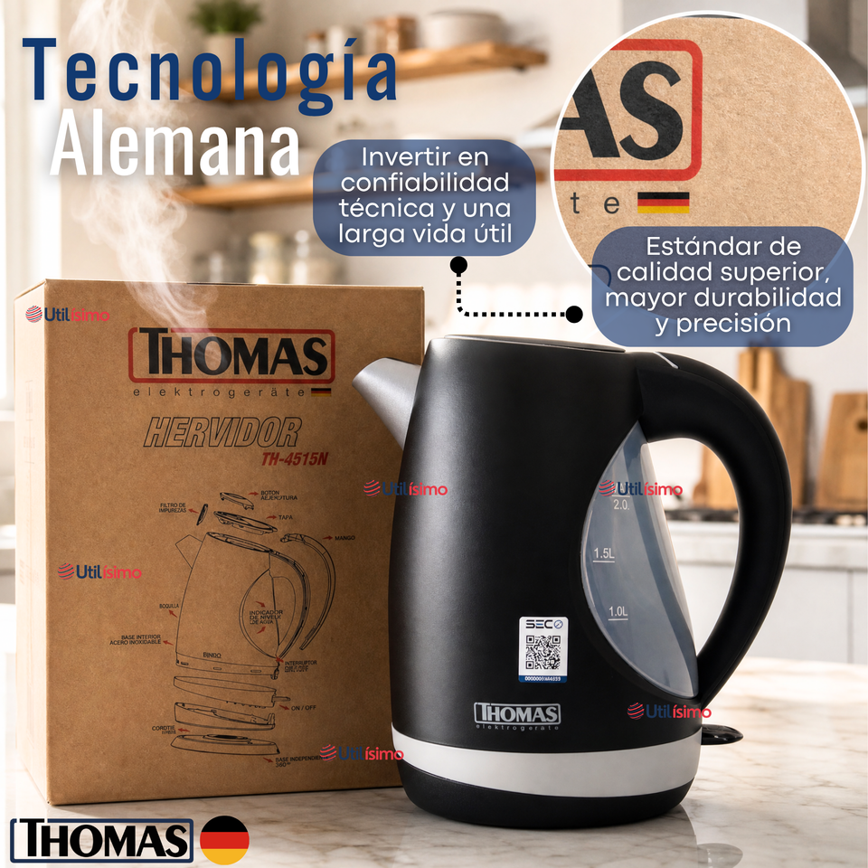 Hervidor Eléctrico Thomas 2lt Alta Potencia Tecnologia Alemana Negro