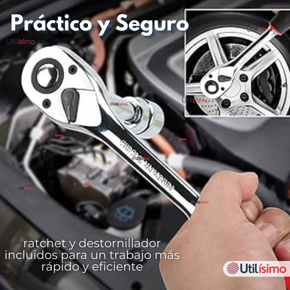 Juego Dados 40 Piezas 1/4 y 3/8 Chicharra para Bicicleta Moto Auto