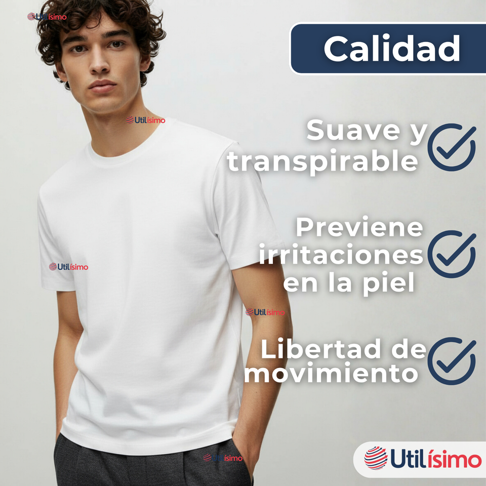 Polera Camiseta 150g Manga Corta 100% Algodón Textura Suave Blanco Hombre