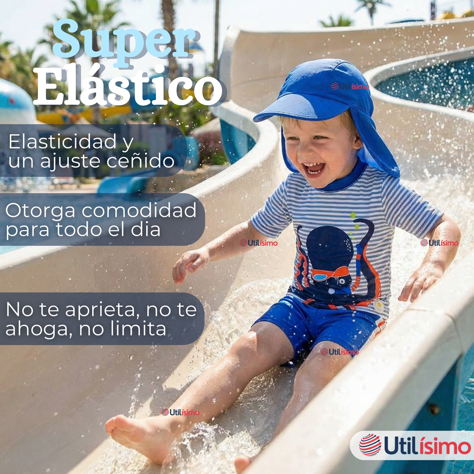 Traje de Baño Con Gorro Pantalón Corto Manga Corta 3 Piezas Corte Split Niño 1 a 5 años Blue Octopus