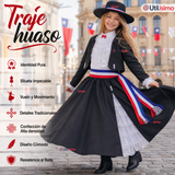 Traje Huasa Elegante NIña Conjunto 7 Piezas Tipico Fiestas Patrias