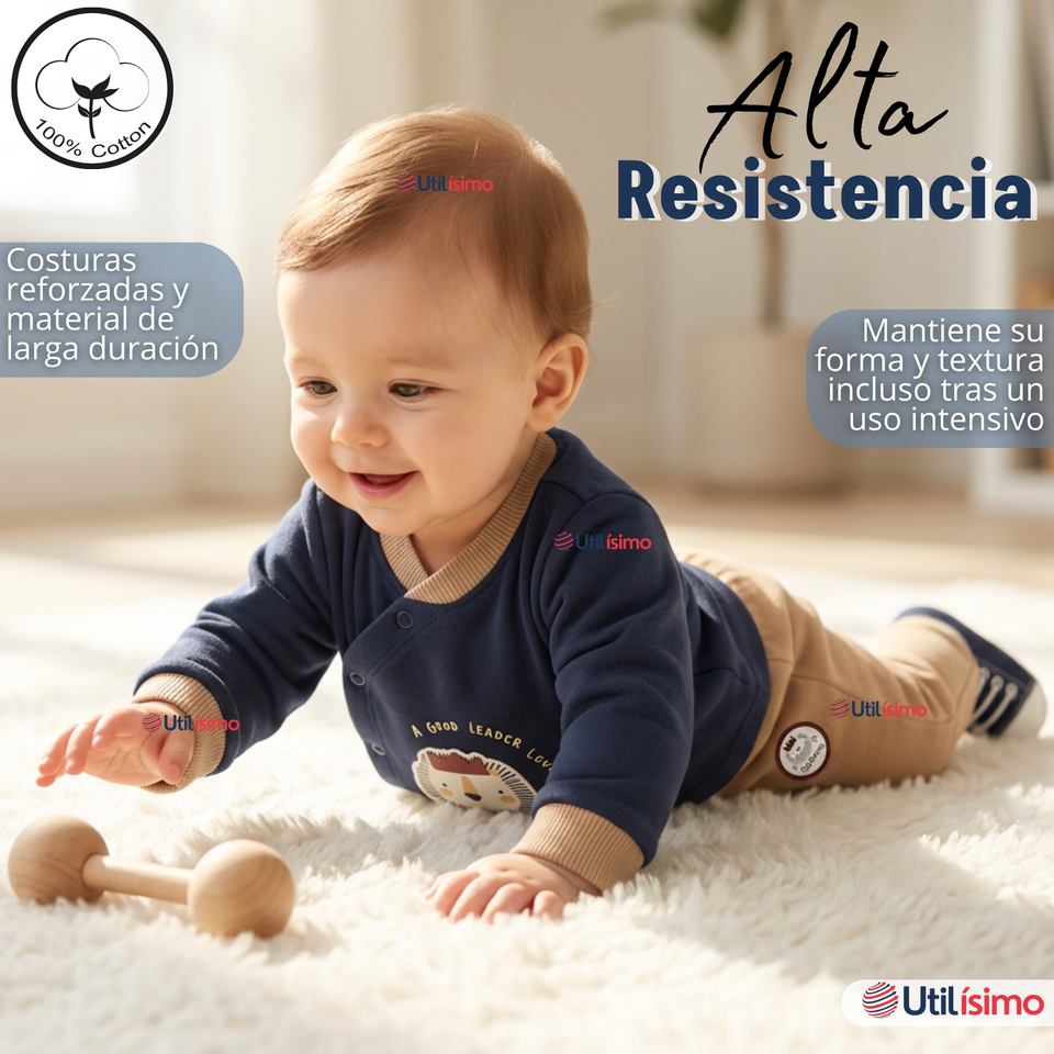 Conjunto 2 Piezas Buzo Pantalón Y Polerón De Algodón Azul León Bebé Niño