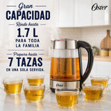 Hervidor eléctrico de vidrio Oster con Selector de temperatura e infusor de té BVSTKT8990