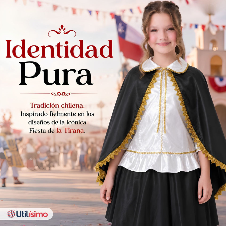 Traje Tirana Diablada Negro 3 Piezas Niña Baile Típico Fiestas Patrias