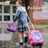 Mochila Escolar Kuromi 3D Con Ruedas Desmontable + Estuche + Lonchera Poliéster Rosa Niña