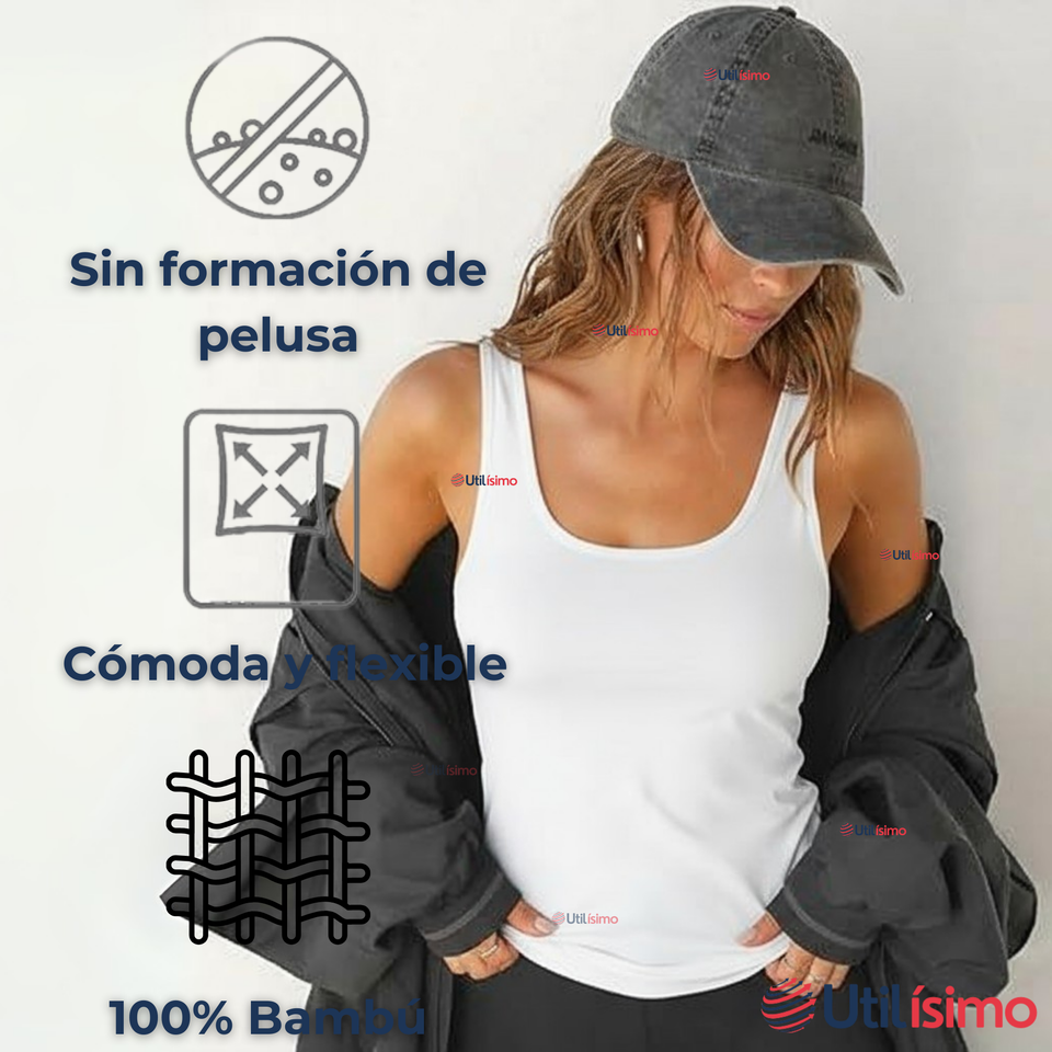 Pack 3 Poleras Camisetas Sin Mangas Fibra De Bambú Básicas Lisa Elástica Mujer Colores Surtidos
