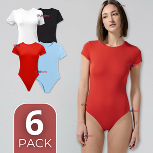 Pack 6 Bodys Ajustables Moldeador 100% Bambú Cuello Redondo Manga Corta Mujer Colores Surtidos