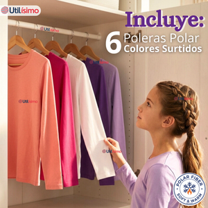 Pack 6 Poleras Camisetas Polar Primera Capa Cuello Redondo Manga Larga Colores Surtido Niña