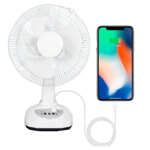 Ventilador Recargable con Panel Solar Puerto USB Luz LED 2 Ampollas Gratis
