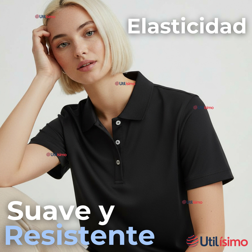 Polera Pique Premium 200g Manga Corta 100% Algodón Textura Suave Chemise Negro Mujer