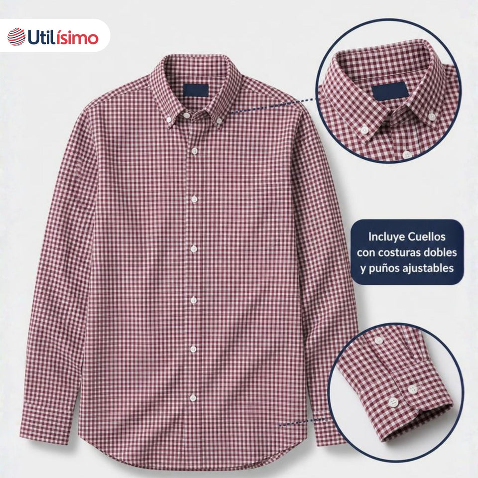 Camisa Huaso Cuadrillé Cuadro Manga Larga 100% Algodón Rojo Negro Casual