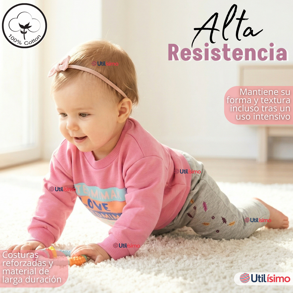 Conjunto 2 Piezas Buzo Pantalón Y Polerón De Algodón Lila Bebé Niña