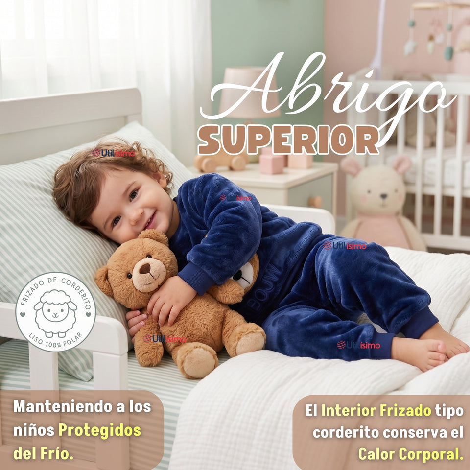 Conjunto Buzo Polerón Frizado Niños Bebes Corderito Liso 2 Piezas