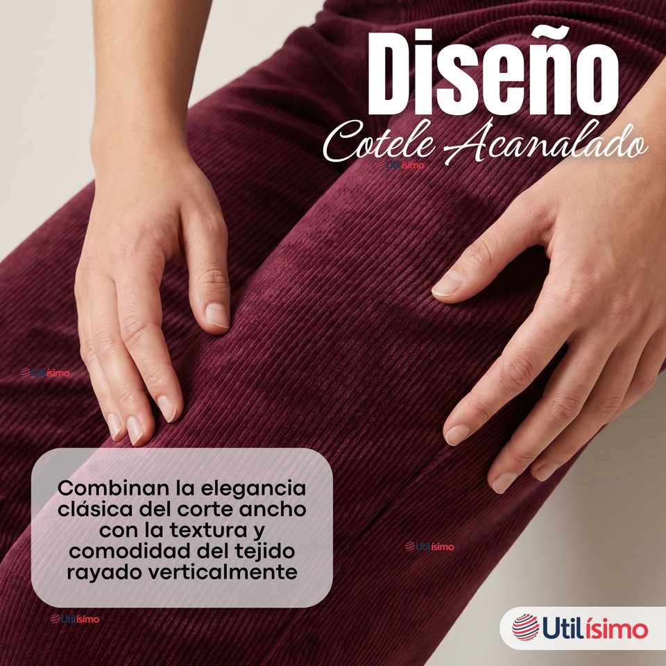 Pantalón Cotelé Palazzo Polar Con Chiporro Elasticado Térmico Burdeo