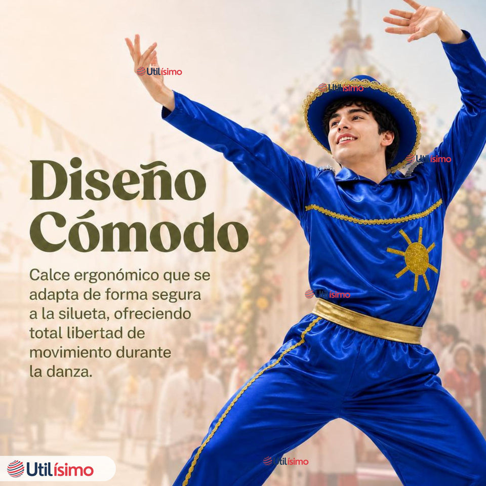 Traje Típico Caporal Azul Con Sombrero Danza Tradicional Fiestas Patrias