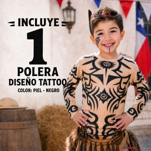Polera Tatuaje Falso Efecto Piel Niño Rapa Nui Baile Típico Pascuense