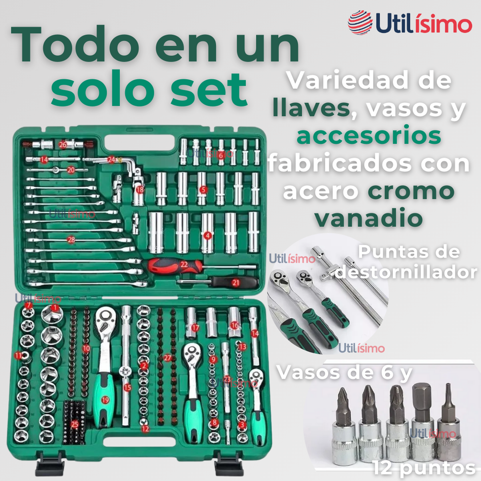 Set Caja De Herramientas 216 Piezas Dados Y Llaves Acero Cromo