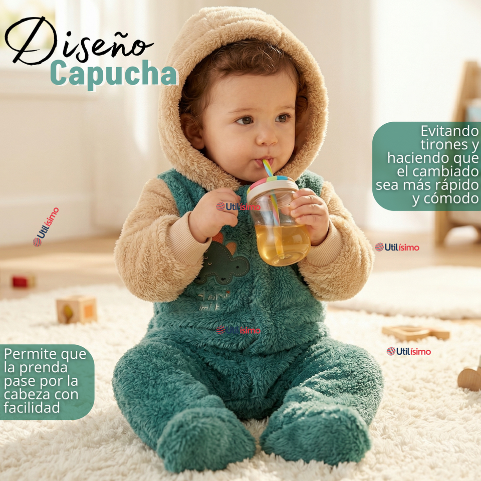 Enterito Con Capucha Tela Plush Verde Dinosaurio Bebé Niño