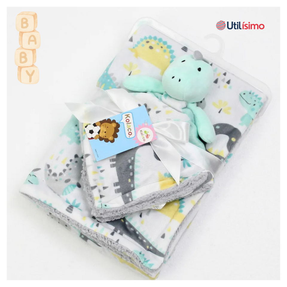 Set Manta Frazada Polar Para Bebé Niño + Peluche de Apego