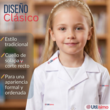 Cotona Delantal Blanca Escolar Colegio Unisex Niño Niña Manga Larga