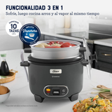 Oster Arrocera 3 en 1, 10 Tazas de Capacidad Función de Sofrito, Vaporera, Recubrimiento Antiadherente Oster DiamondForce, CKSTRC10DFSKE