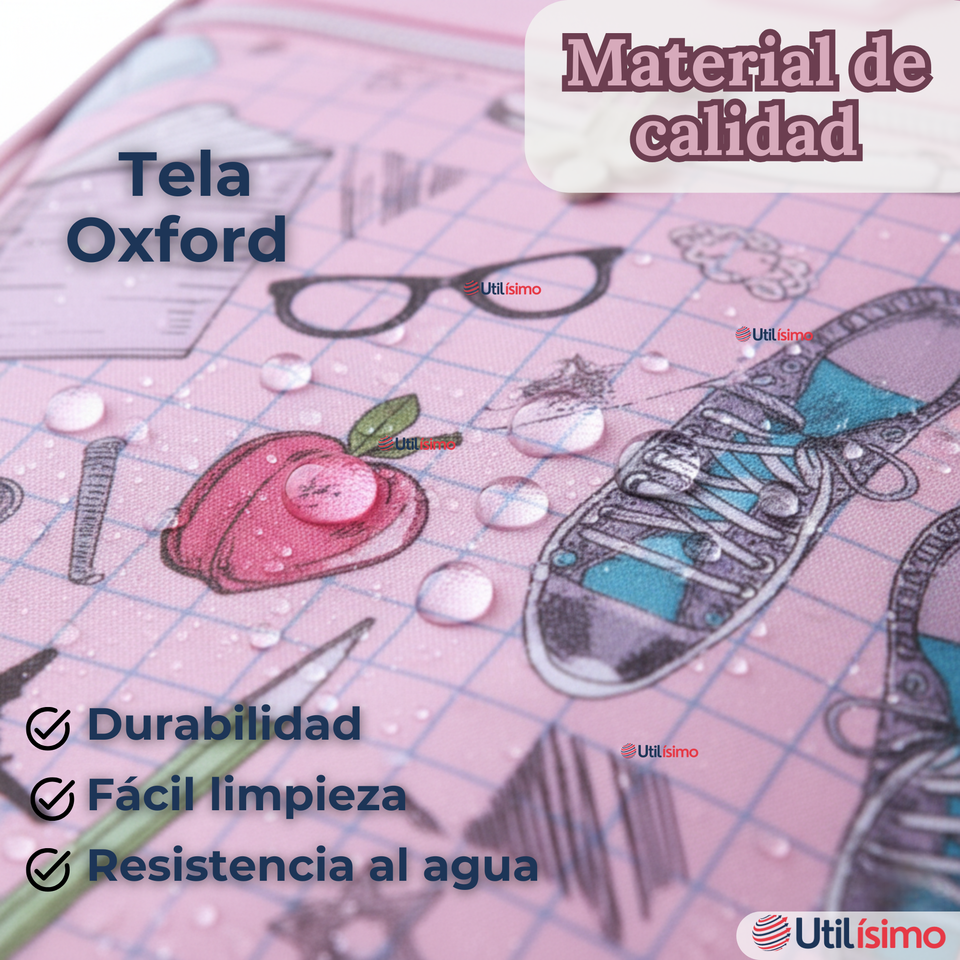 Mochila Escolar Con Estuche 43cm Tela Oxford Impermeable Niña