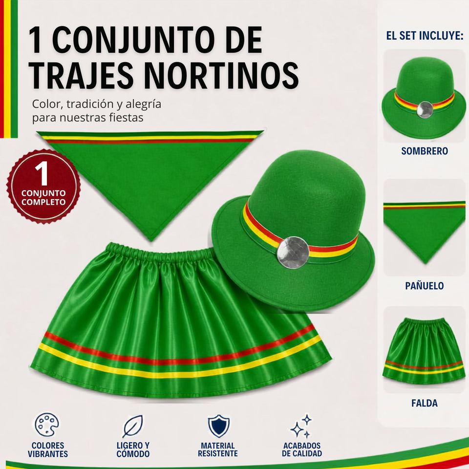 Traje Nortino Niña 3 Piezas Verde Baile Típico Fiestas Patrias