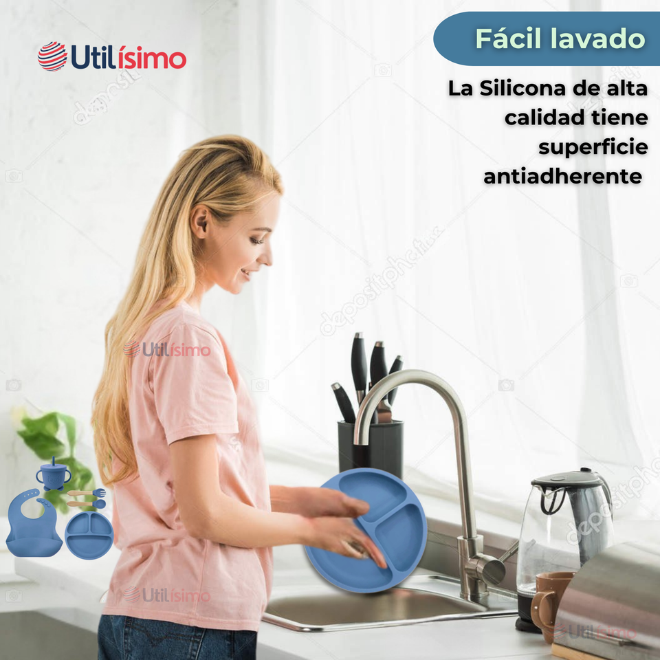Set De Alimentación Bebé Silicona Con Vaso 5 Piezas Libre BPA