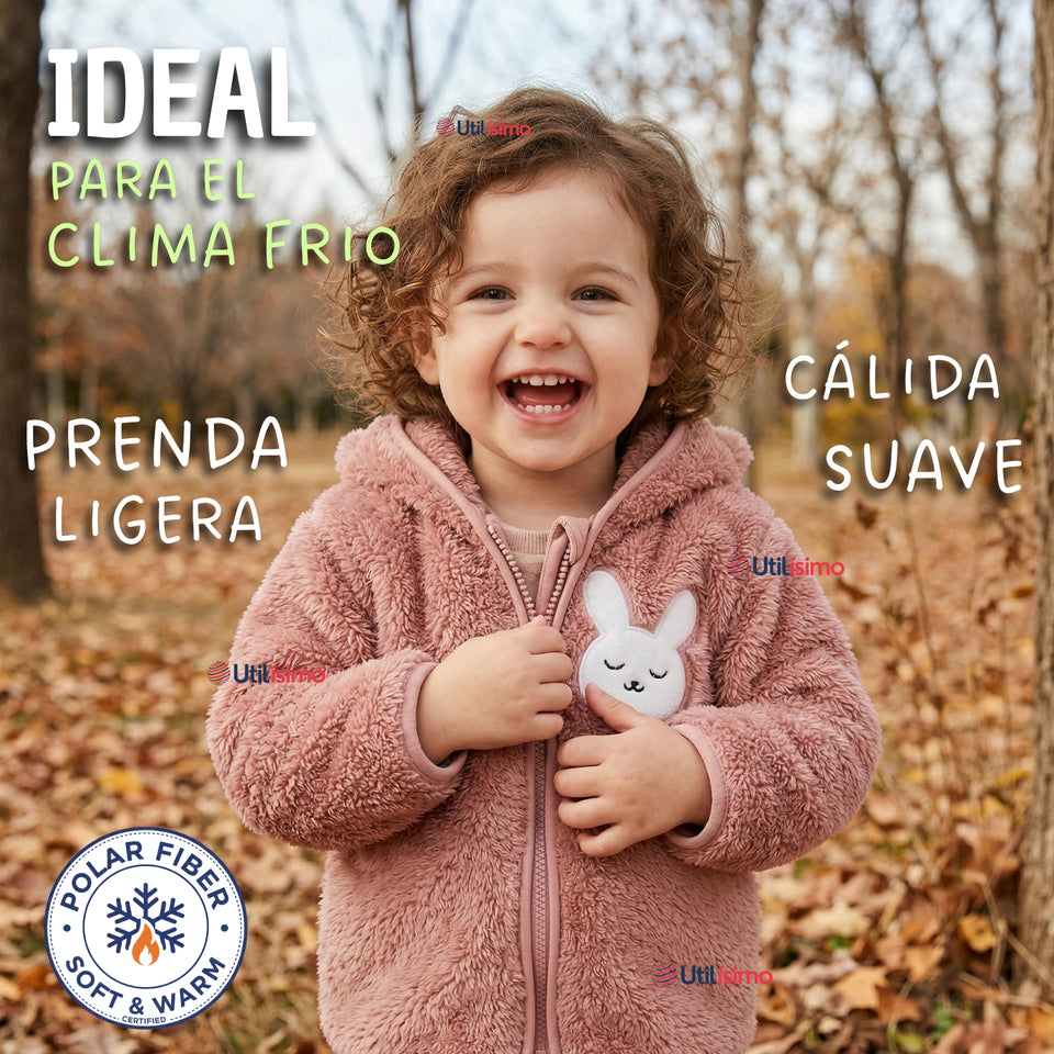 Polerón Con Capucha Forro Polar Bebe Niña Conejo Abrigo Invierno