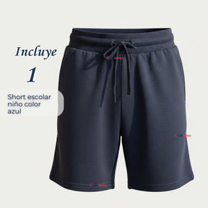Short Pantalon Corto Niño Algodón Deportivo Escolar Azul Marino