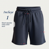 Short Pantalon Corto Niño Algodón Deportivo Escolar Azul Marino