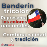 Bandera Chile 30x45cm Tela Con Palito Fechas Patrias