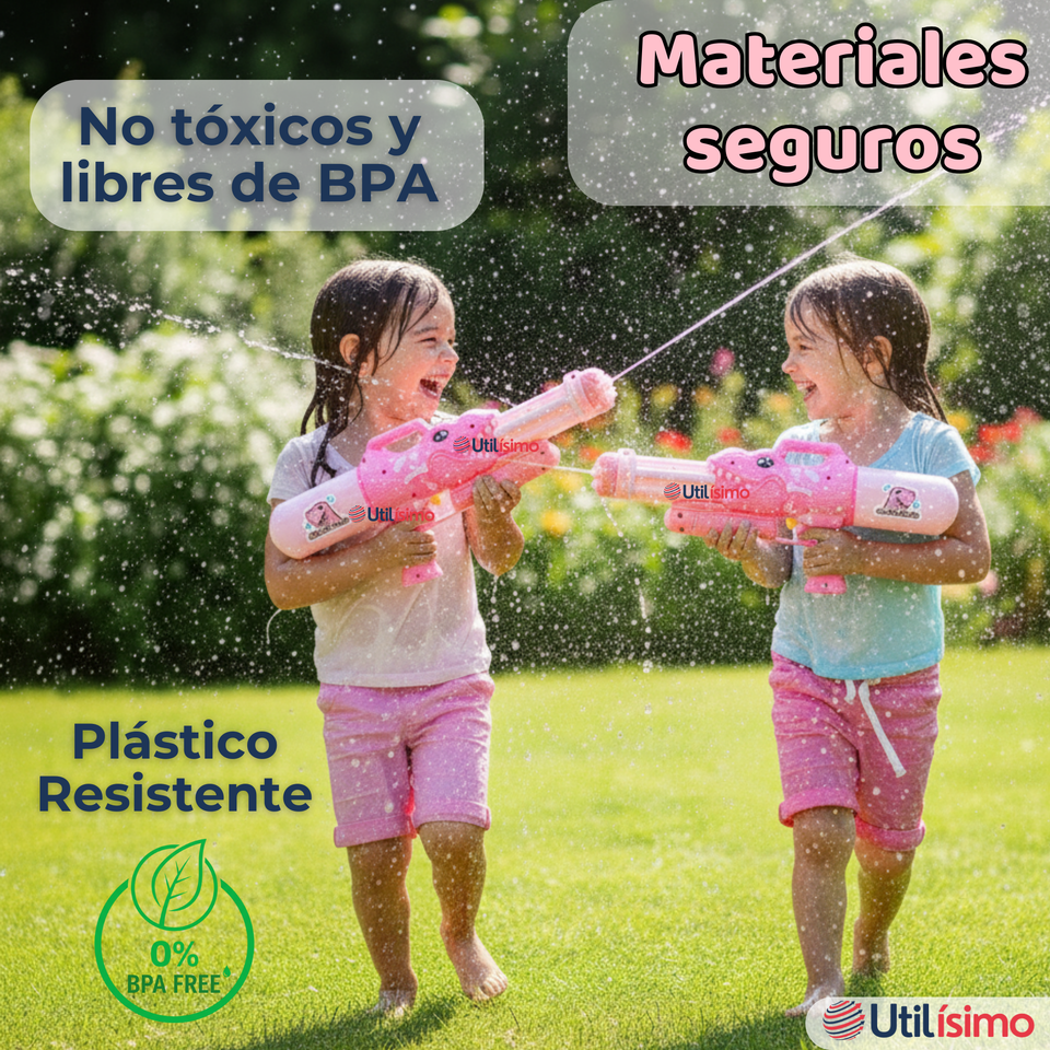 Pack 2 Pistolas Lanza Agua Dinosaurio Color Rosado Juguete 40cm Niña