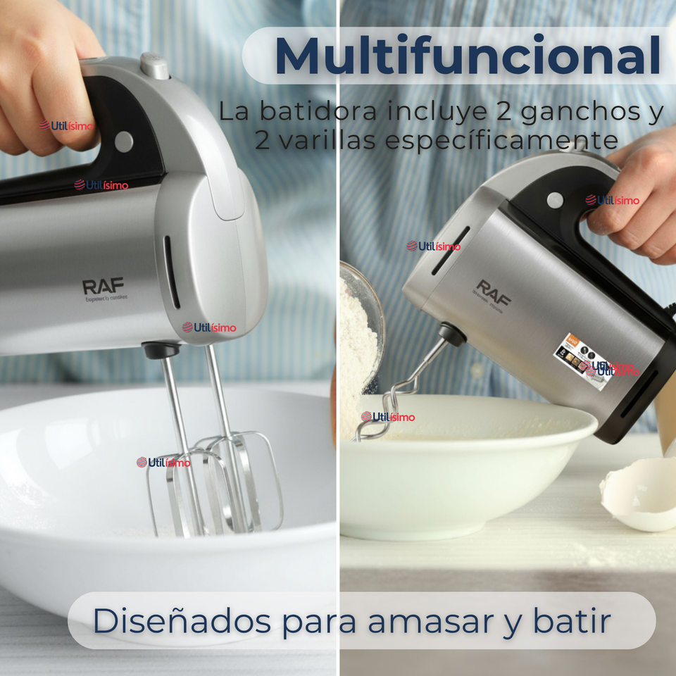 Batidora Electrica 5 Velocidades De Mano RAF Acero Inoxidable Mutifuncional