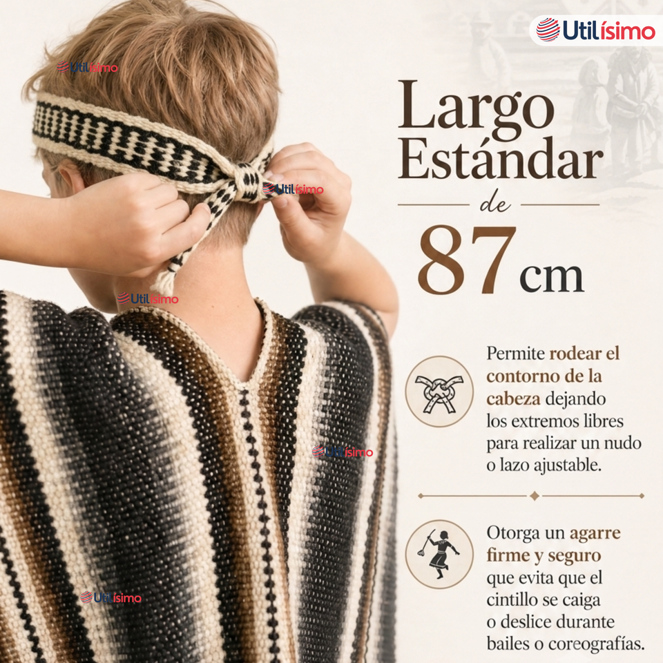 Pack 3 Trariloncos Cintillos Mapuches Negro 87cm Fechas Patrias