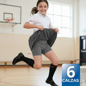 Pack 6 Calzas Cortas Escolar Pata Deportivas Niña Juvenil Color Gris