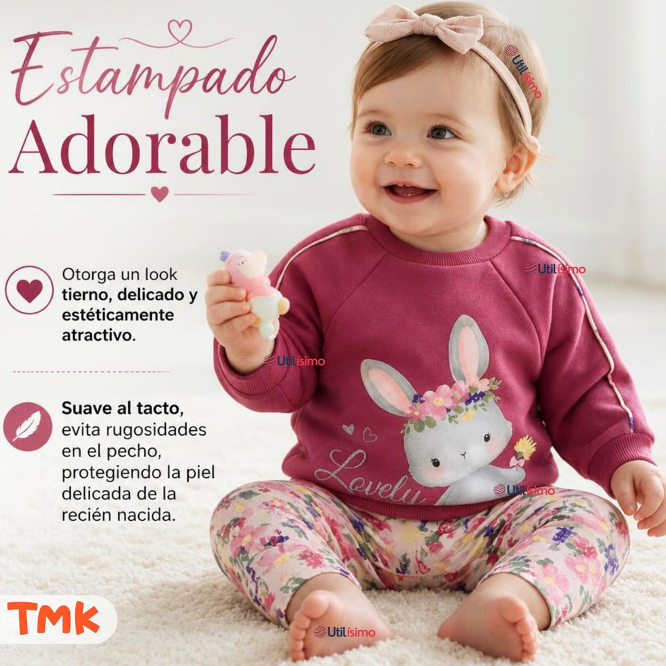 Conjunto 2 Piezas Polerón y Buzo 100% Algodón Tedmimak Bebé Niña Lovely