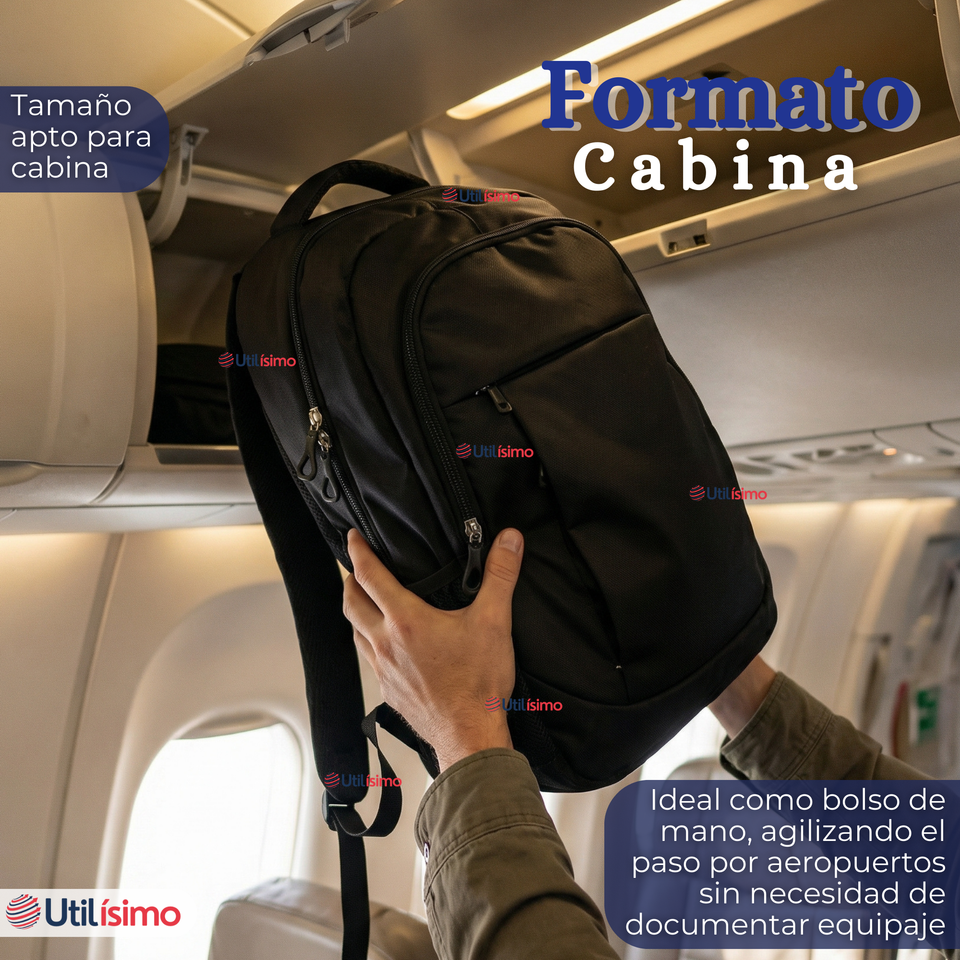 Mochila Multifuncional Ejecutiva Notebook Escolar Viaje Cabina Impermeable Resistente 49cm Negro 25L