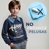 Polerón Estilo Pique Manga Larga Niño 100% Algodón Azul