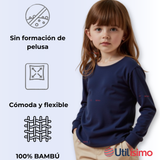 Pack 3 Primera Capa Escolar Bambú Invierno Camiseta Niña Cuello Redondo Polera