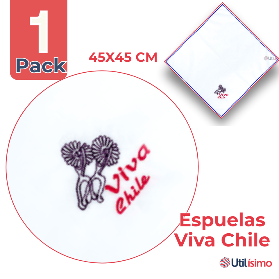 Pañuelo Baile Cueca 45CM Bordado Espuelas Fiestas Patrias