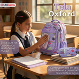 Mochila Escolar Con Estuche 43cm Tela Oxford Lila Niña