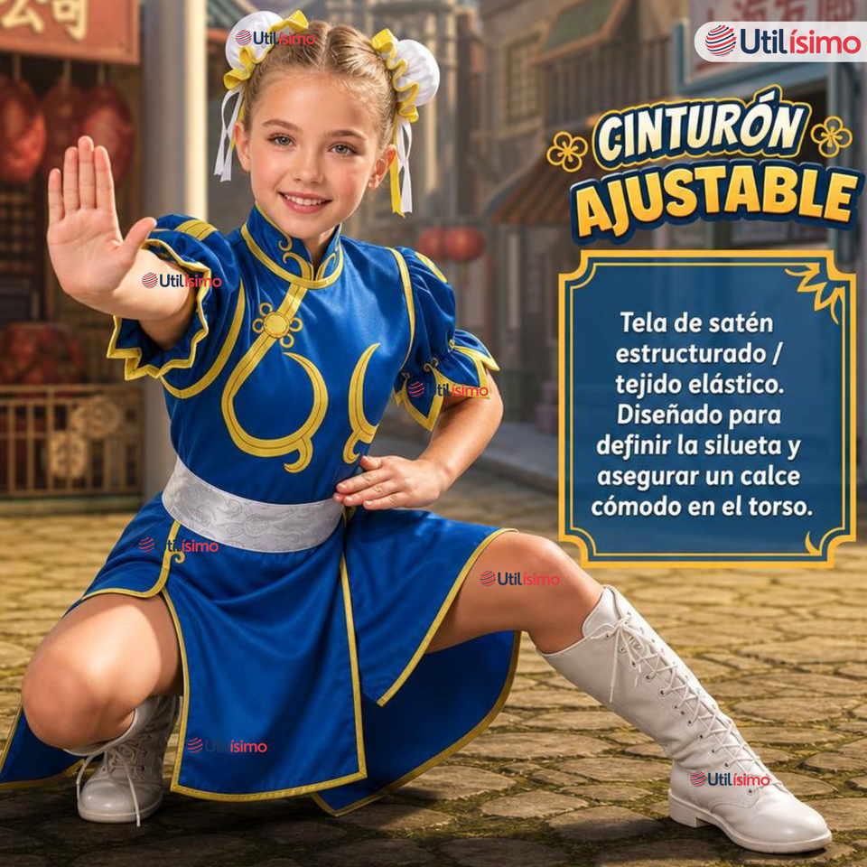 Disfraz Chun-Li Azul Completo Streef Fighter Cosplay Juvenil
