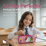 Mochila Escolar Hello Kitty Flowers Con Ruedas Desmontables + Estuche + Lonchera Niña Poliéster