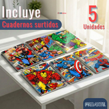 Pack 5 Cuadernos Universitarios Marvel Comics 100 Hojas Proarte Diseño Surtido