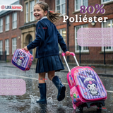 Mochila Escolar Kuromi 3D Con Ruedas Desmontable + Estuche + Lonchera Poliéster Morado Niña