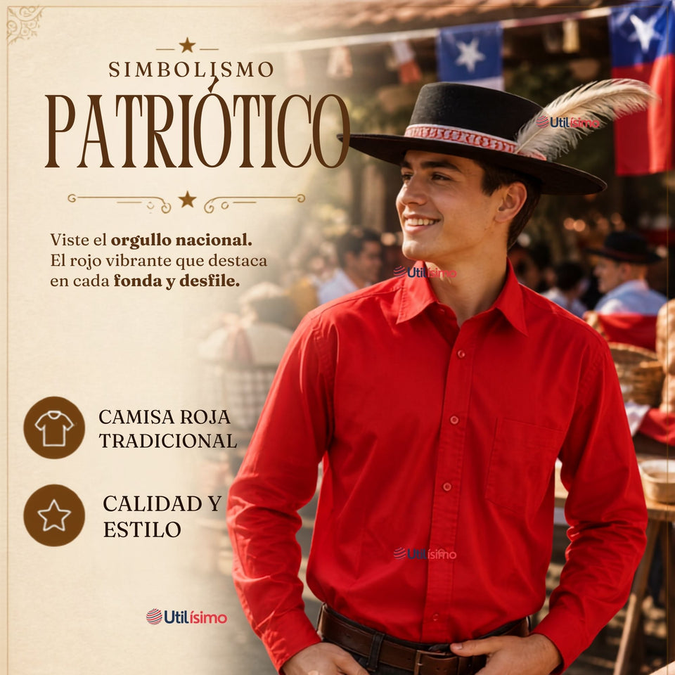 Camisa Roja Huaso Hombre Clásica Regular Fit Fiestas Patrias
