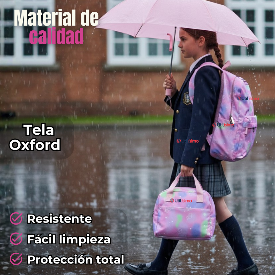 Mochila Escolar Kit Con Estuche y Lonchera 43cm Tela Oxford Niña