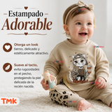 Conjunto 2 Piezas Polerón y Buzo 100% Algodón Tedmimak Bebé Niña Cat Print