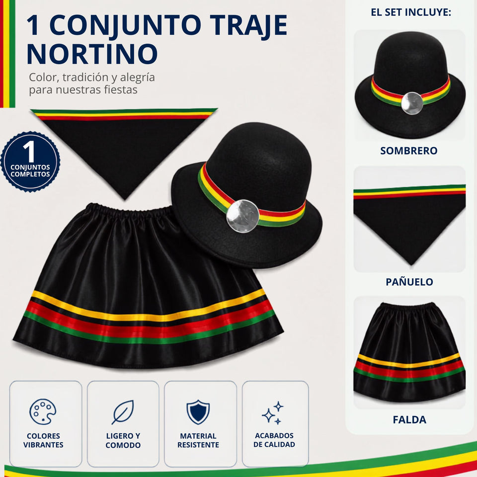 Traje Nortino Niña 3 piezas Negro Baile Típico Fiestas Patrias
